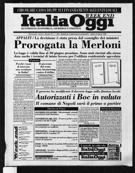 Italia oggi : quotidiano di economia finanza e politica